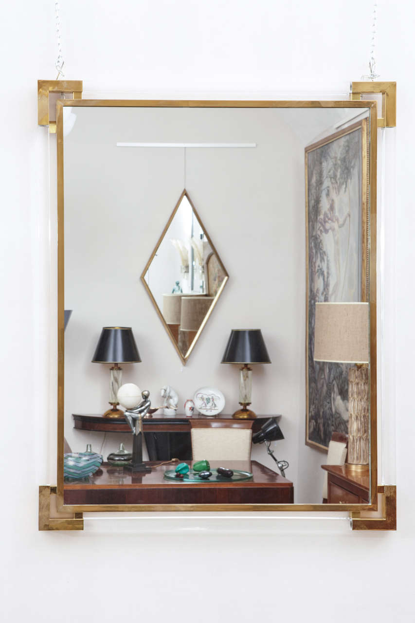 Lucite and Gold Brass Console and Mirror by Romeo Rega, 1960-70 3